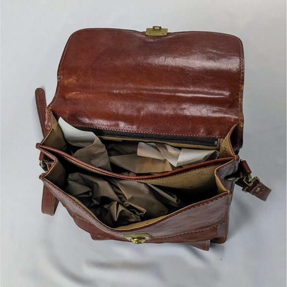 Vintage 1980s ConteMax Italian Leather Crossbody Bag Handmade Lock & Key Brown - Picture 11 of 15